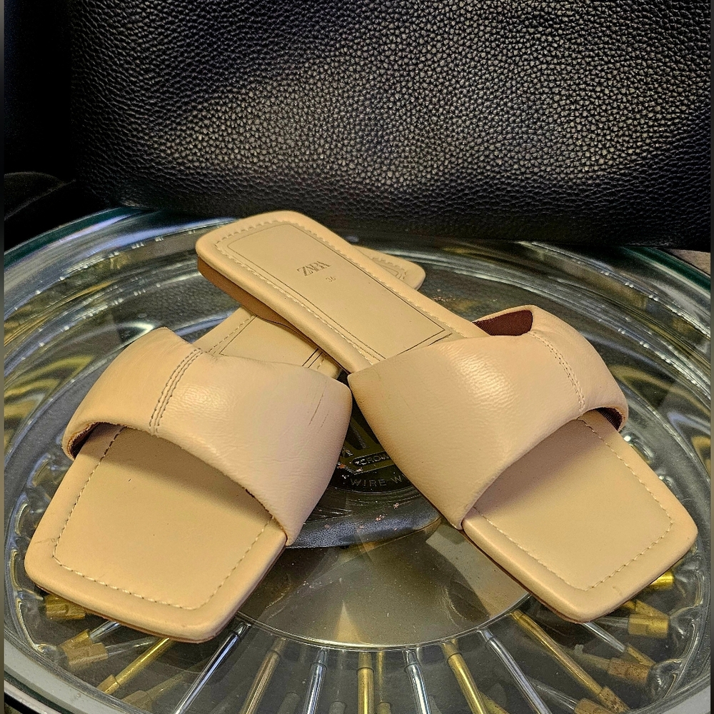 Zara Beige Leather Sandals